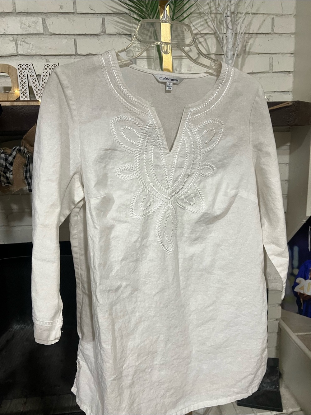 croft & barrow White Embroidered V-Neck Tunic